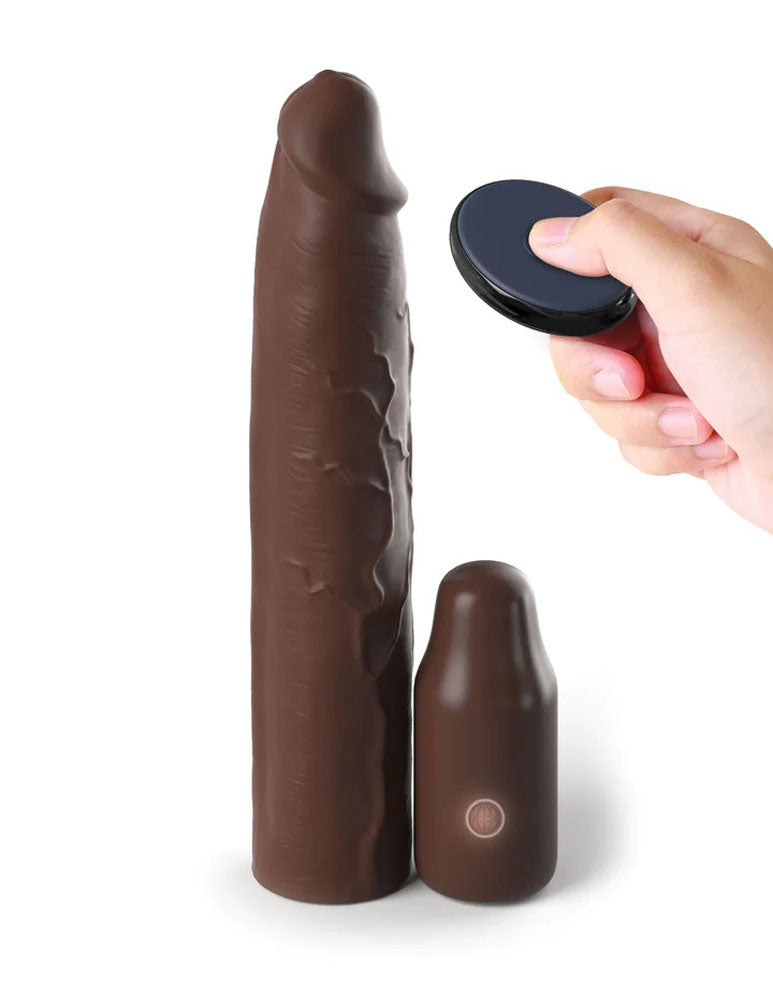 Fantasy X-Tensions Elite 9 Inch Sleeve Vibrating 3 Inch Plug With Remote - Brown PD4155-29