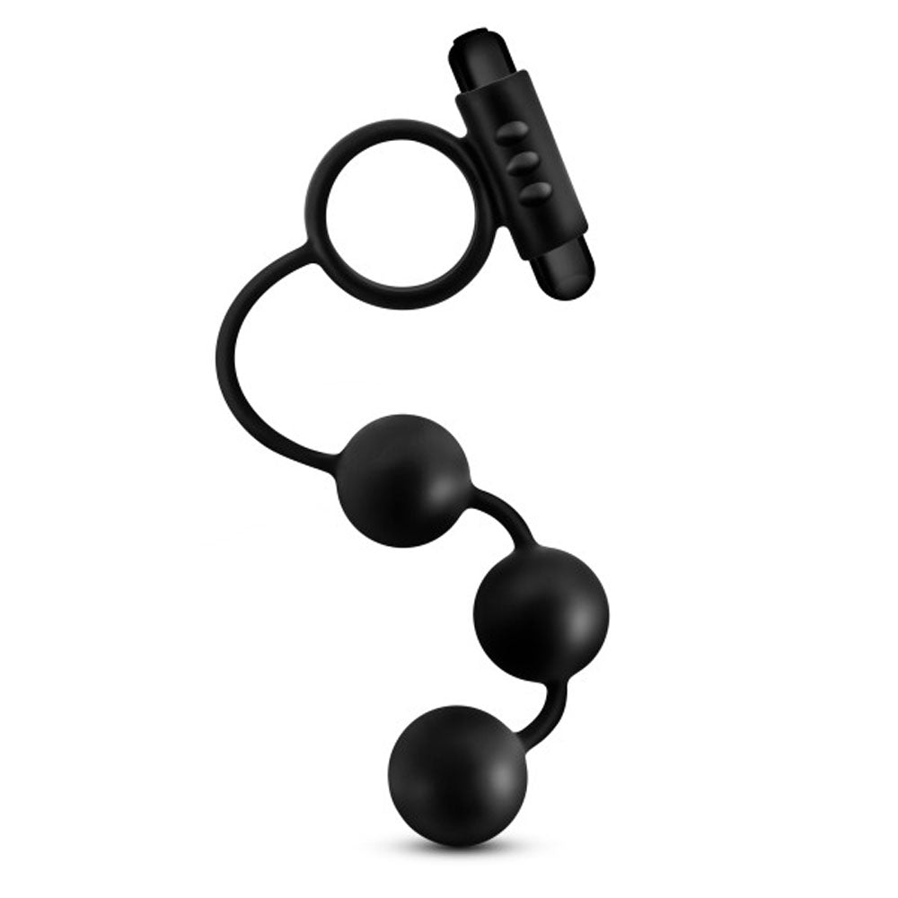 Anal Adventures- Platinum - Silicone Anal Ball With Vibrating C-Ring- Black BL-01905