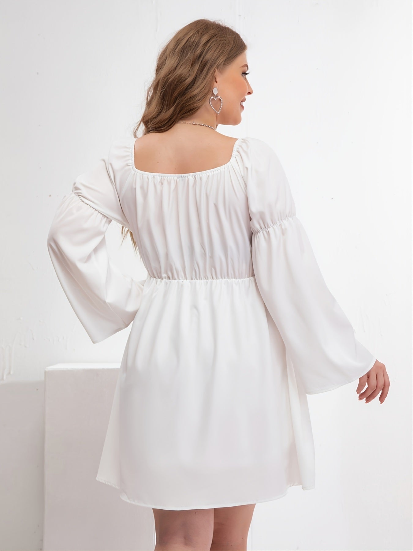 Plus Size Long Sleeve Square Neck Corset Midi Dress; Women's Plus Classic Elegant Dress - Whoopee Shop