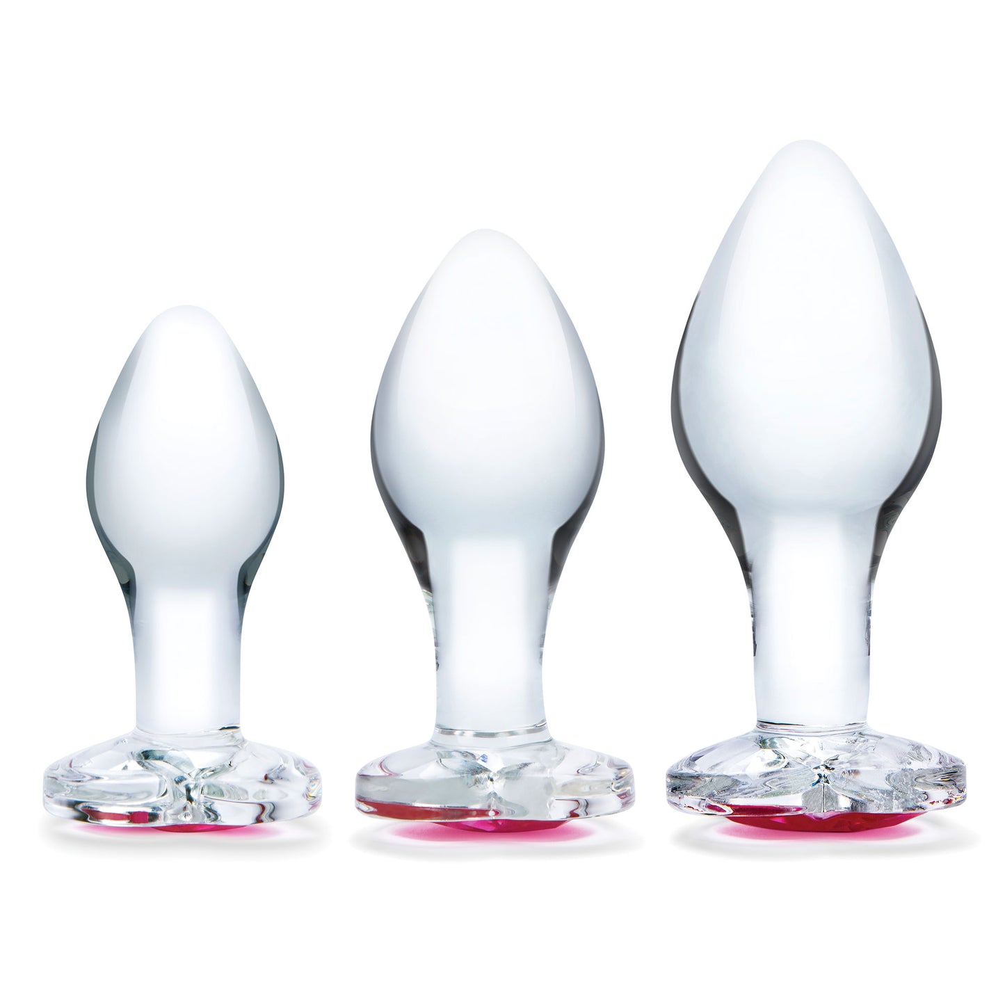 3 Pc Heart Jewel Glass Anal Training Kit - Clear/pink GLAS-SET-08