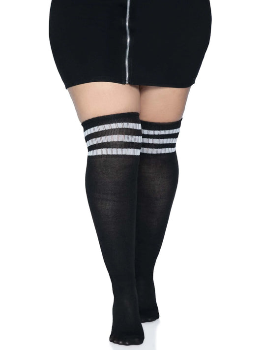 Over the Knee Athletic Socks -1x/2x - Black/white LA-5627XBLKWHT