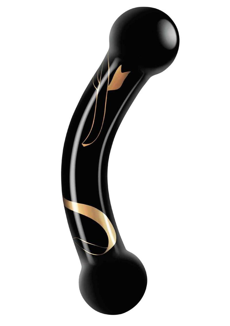 Secret Kisses - 5.5 Inch Handblown Glass Double  Ended Dildo - Black SK-3008