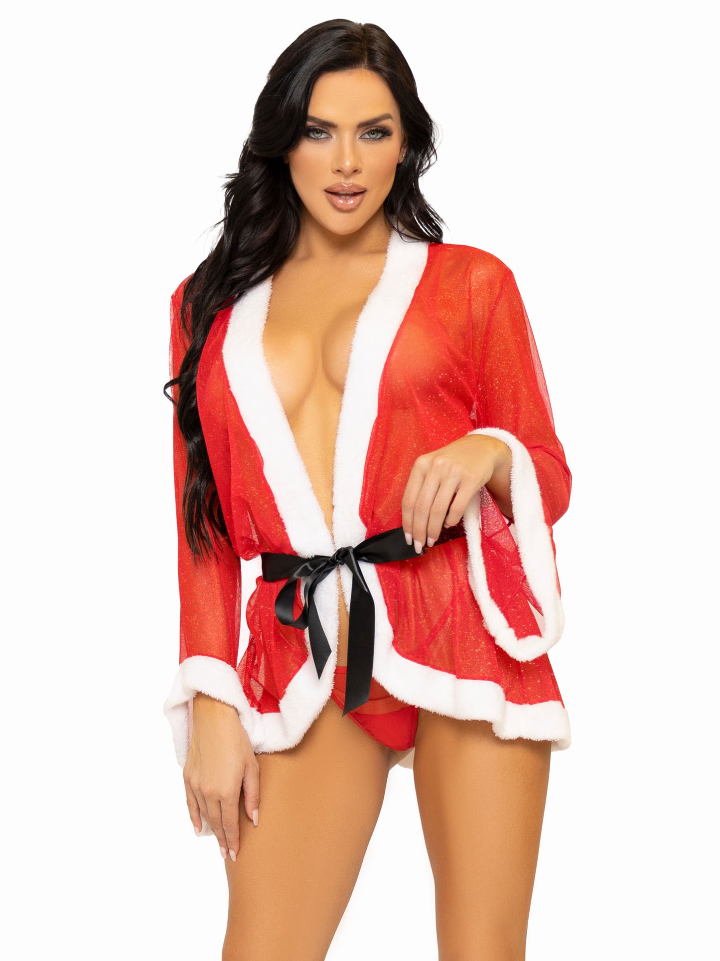 3 Pc Santa Robe and G-String Set - M/l - Red LA-86140ML