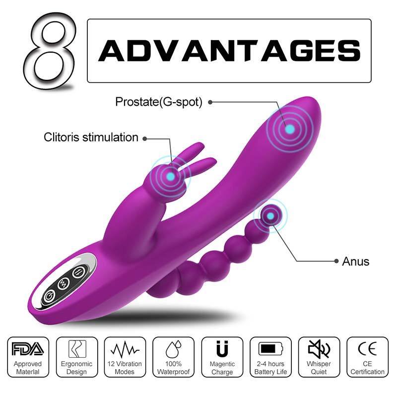 3 In 1 Clitoral Sucking Rabbit G Spot Vibrator Anal Triple Curve 12 Function Waterproof Dildo Vibrator For Her - Whoopee Shop