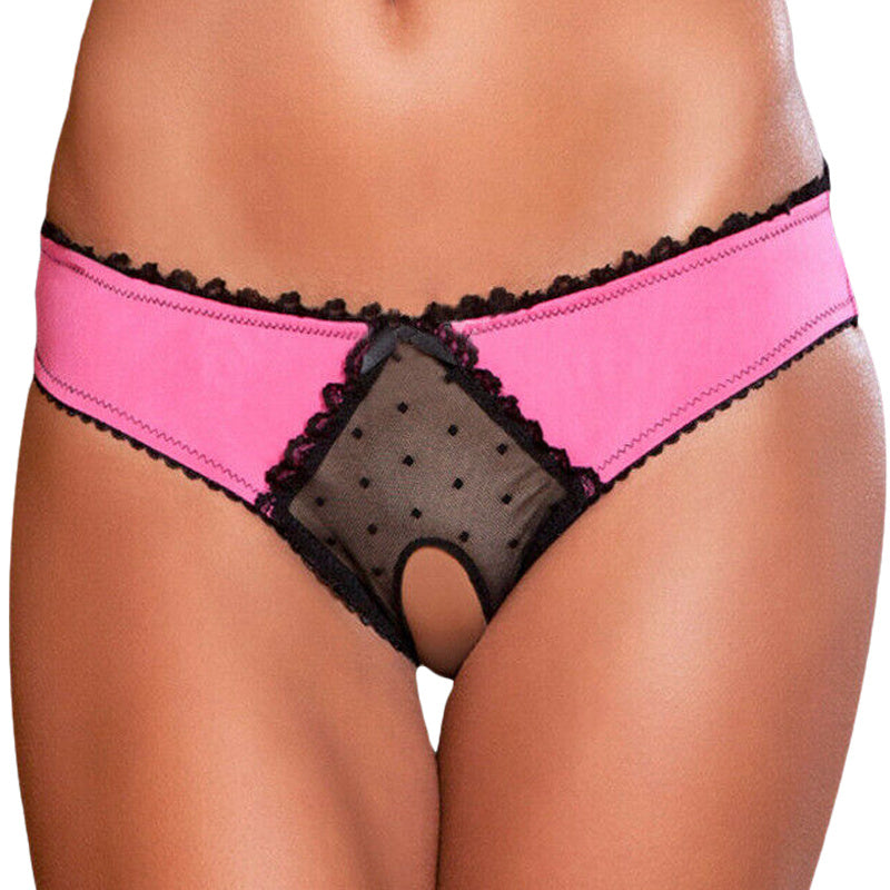 Panties Women Open Crotch Mesh Sexy Bowknot Hallow Out Erotic Lingerie Low Waist Crotchless Panties Women panties for sex - Whoopee Shop