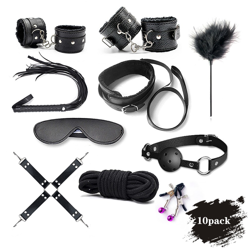 Sexy 10Pcs BDSM Toys Leather Bondage Sets Restraint Kits Sex Things For Couples - Whoopee Shop